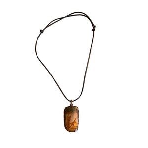Wirewrapped Jasper Necklace Handmade Adjustable Cord Strap Copper Boho Natural